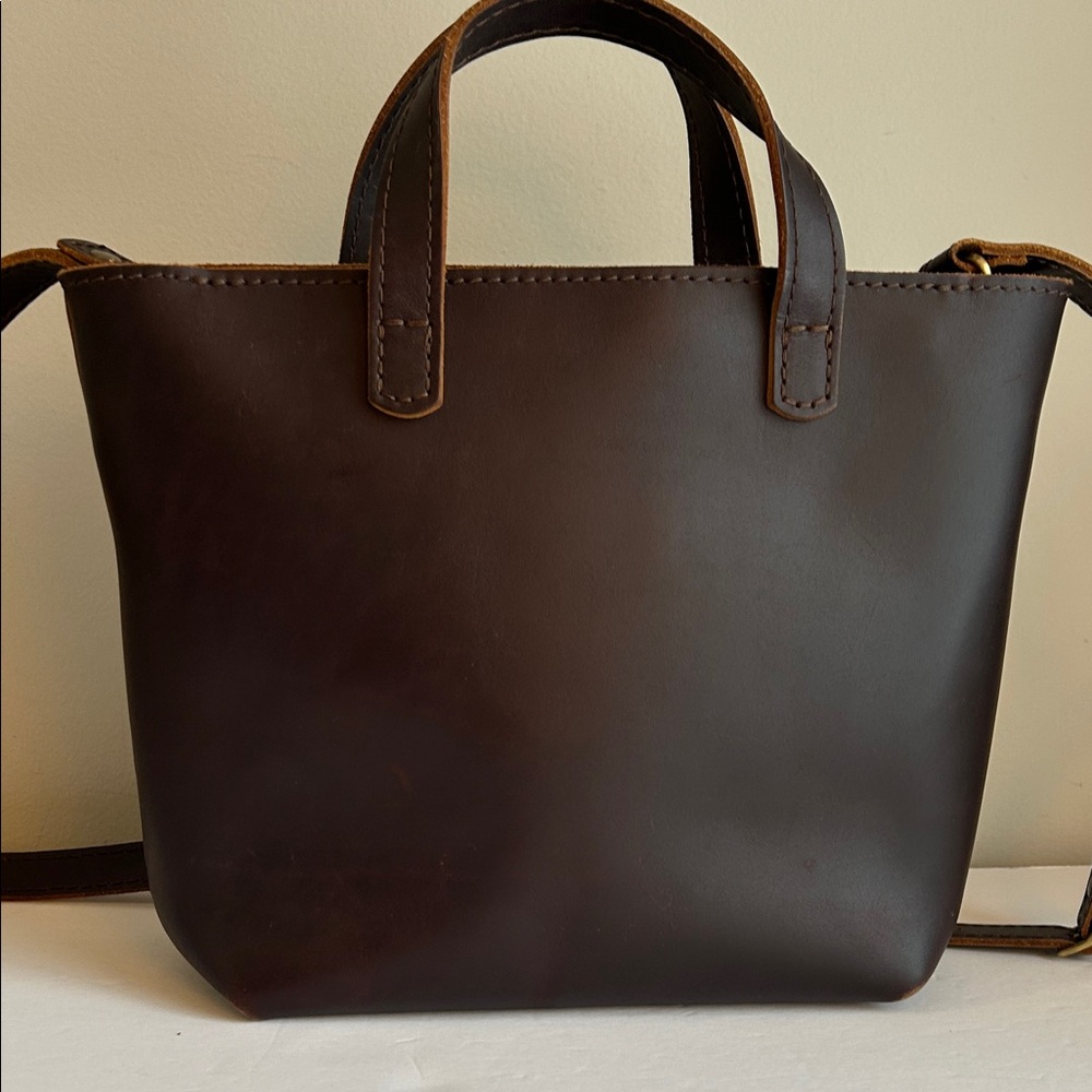 Portland Leather Goods Mini Crossbody Tote Bag in Dark Brown - Picture 4 of 11